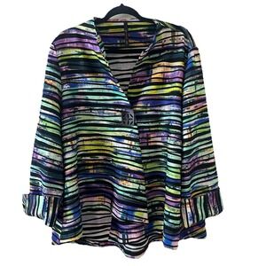 IC‎ by Connie K Colorful Geometric Striped One Button Jacket Womens Plus Size 2X